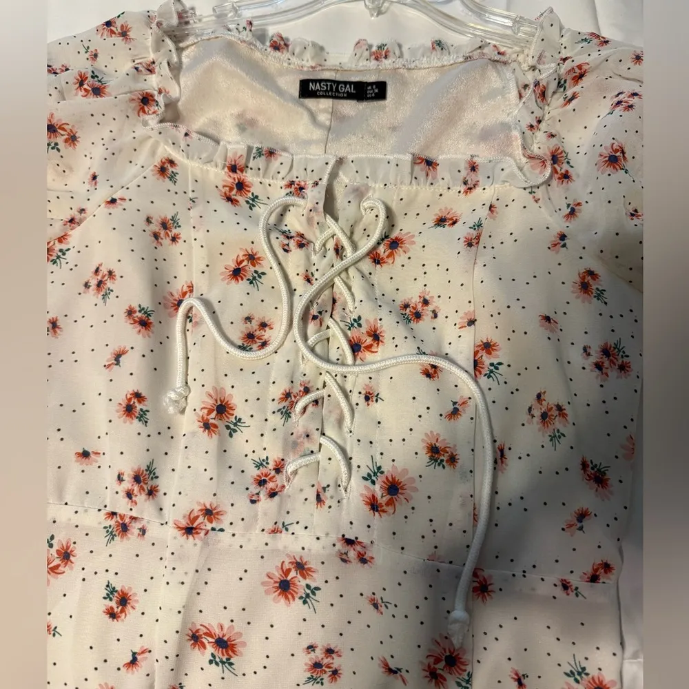 Nasty Gal Cream and Pink Floral Mini Dress size 4 - Image 4