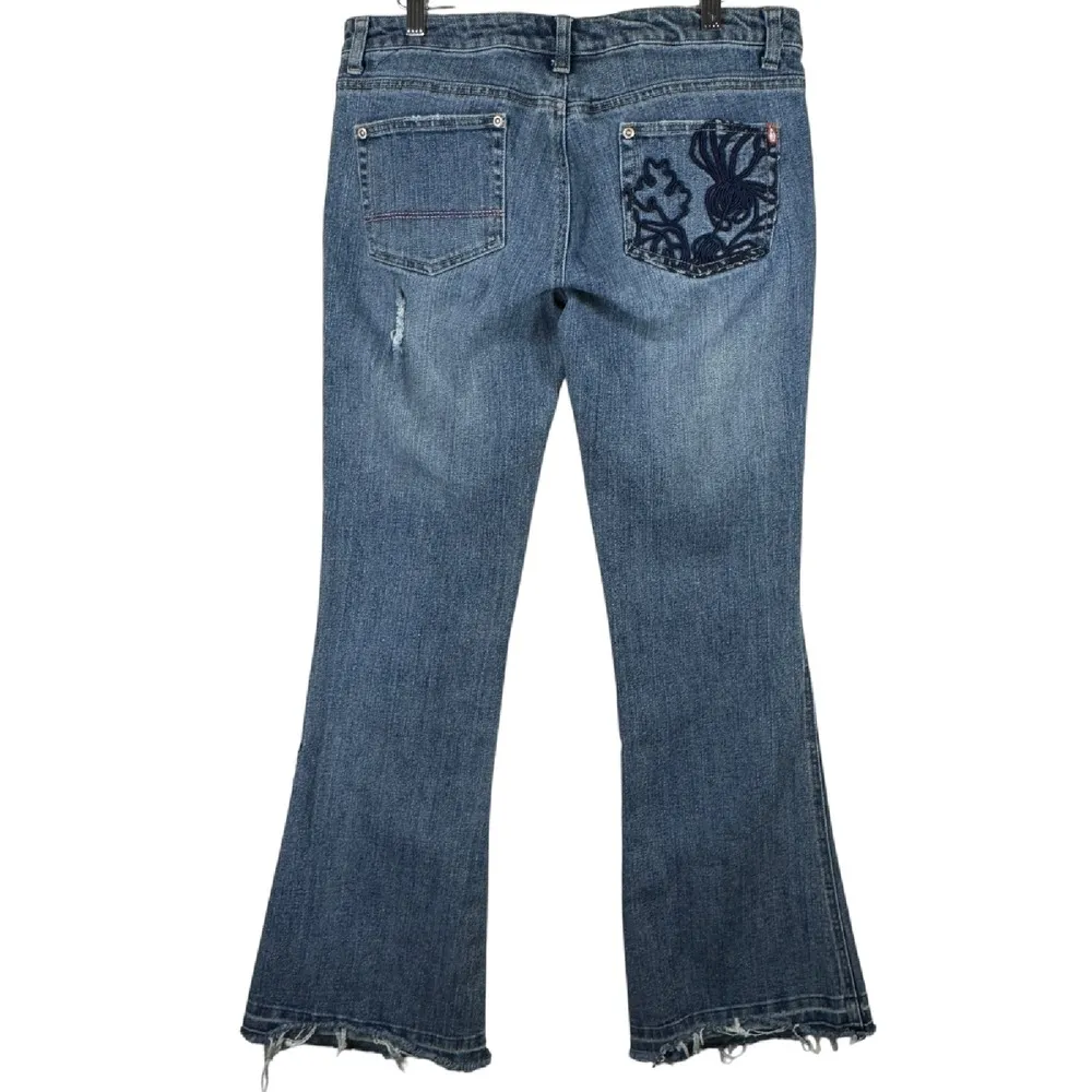 Y2K Southpole Jeans Womens Juniors 11 Embroidered Grunge Floral Flare‎ Denim Emo Blue Size 31 - Image 2