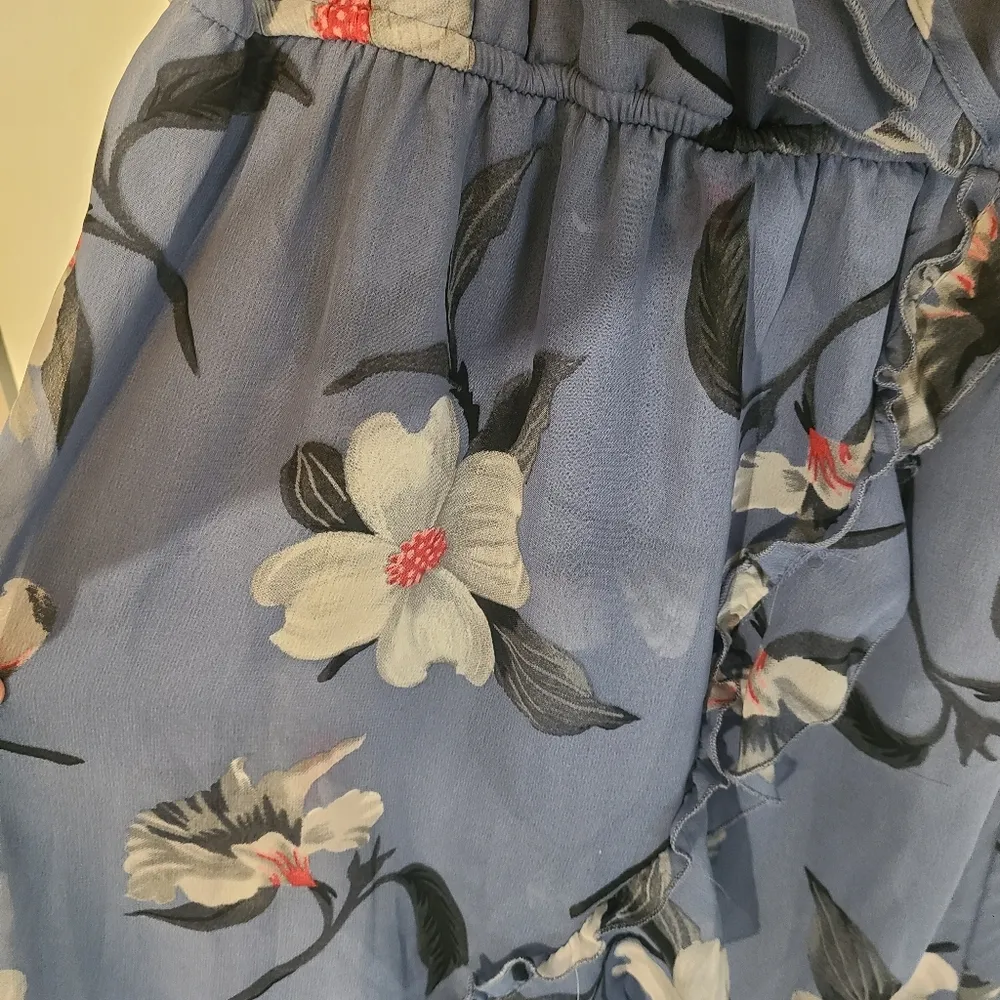 Hint of Blush Long Maxi Flutter Dress Size Large Magnolia Floral Blue High Low - Image 9