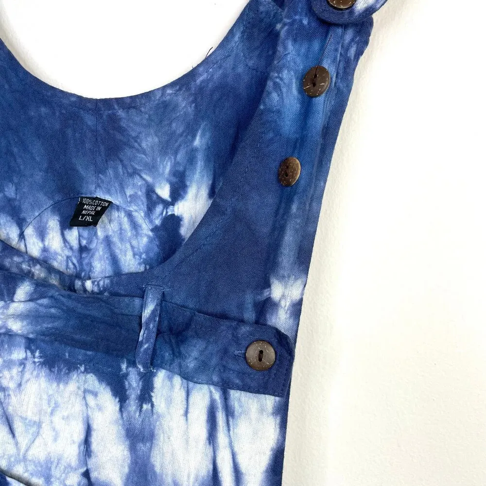 Tie Dye Drop Crotch Romper Jumpsuit Coveralls Overalls Jumper Cotton Womens L Blue Size L - Image 3