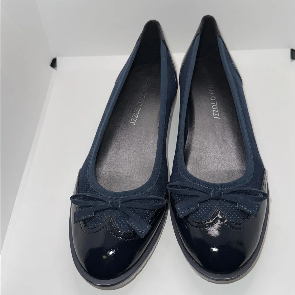 Marco Tozzi Vegan Leather Flats Oxford Style Shoes Navy Blue Women’s EU 39 US 9 Size 8 - Image 2