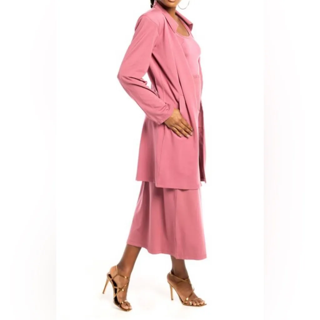 NWT Dai Moda Women's Pink Notch Lapel Knit Duster | Size: Large - Image 2
