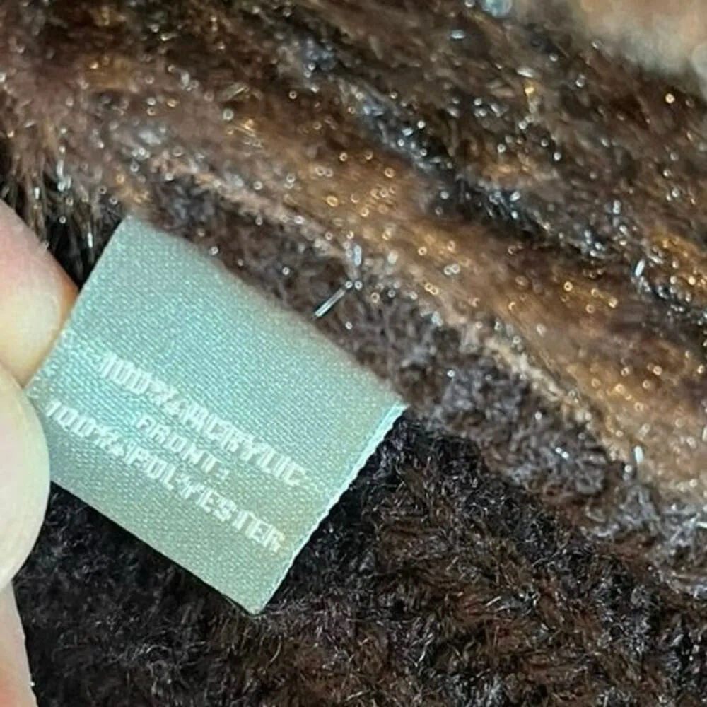 Neiman Marcus Open Front Knit Cardigan Sweater Women M Faux Fur Hobbit Neutral - Image 7