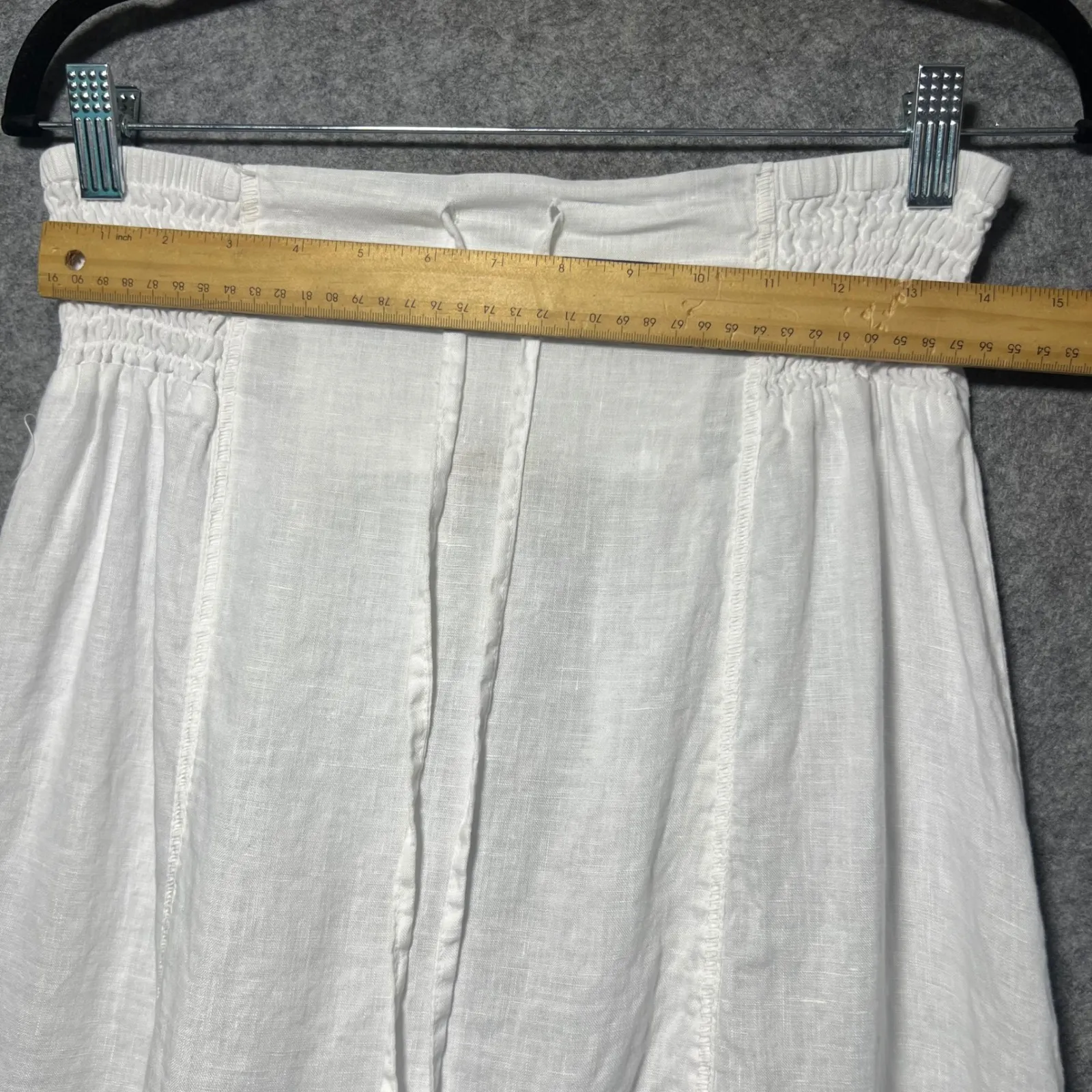 XCVI White Linen Smocked Waist Maxi Skirt M Handkerchief Hem Boho - Image 2