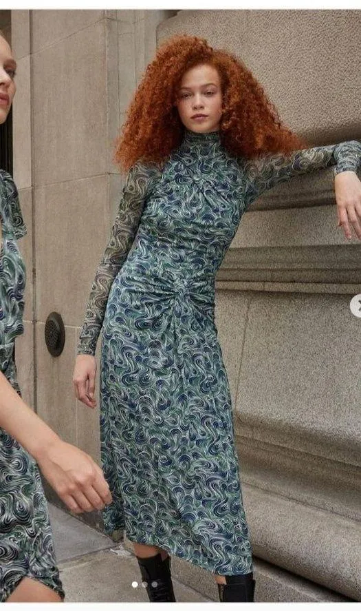 Cinq a Sept Kacydie Geometric Faux Wrap Midi Dress Dark Emerald Multi Womens 6 - Image 13