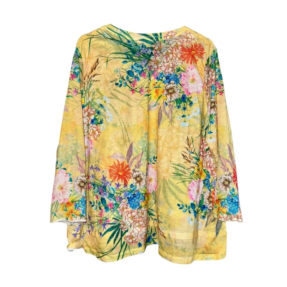 Concepts Yellow Floral Top Womens Sz 3X Relaxed Spring Summer Lightweight Flowy - Image 5