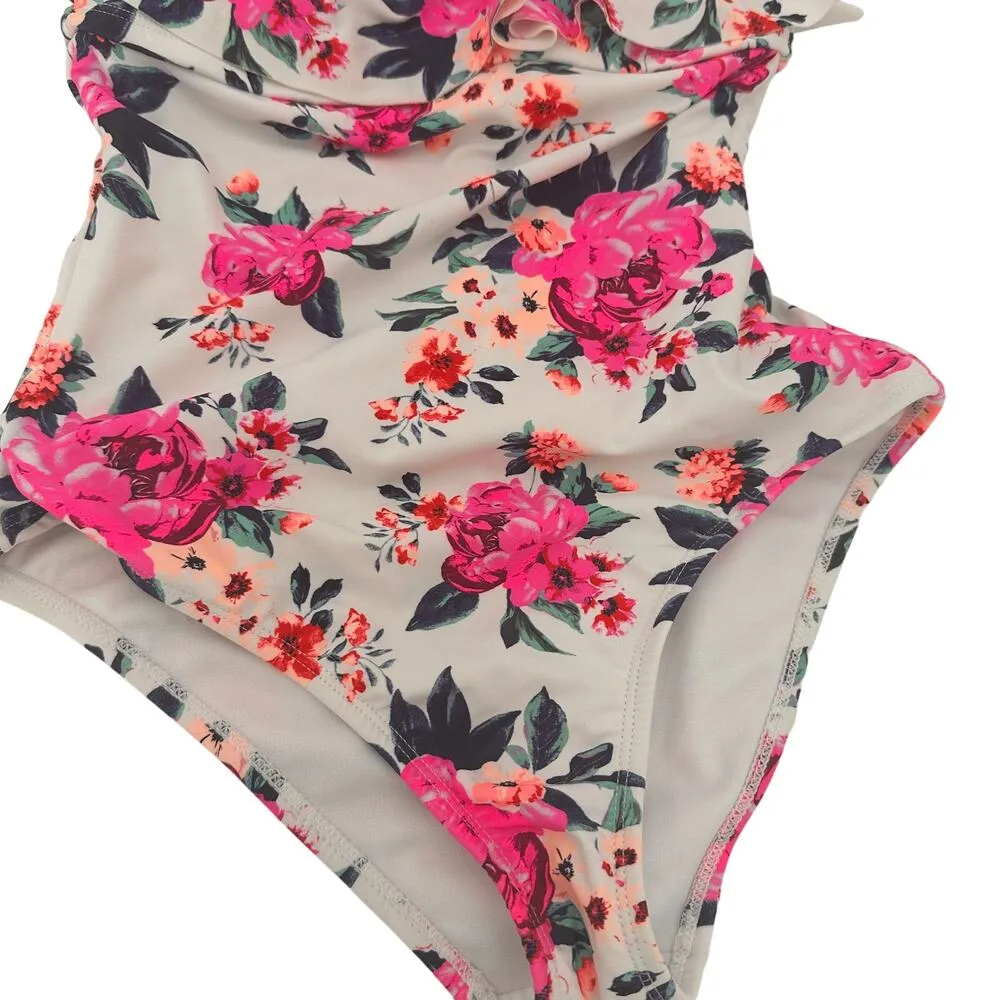 Arizona Jean Co. Floral Flower Ruffle Off the Shoulder Swimsuit Size Small - Image 4