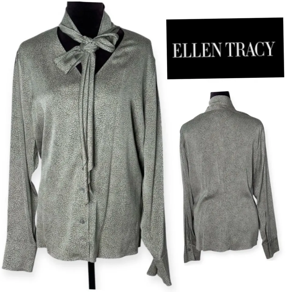 ELLEN TRACY Vintage
Silk Blend Tie Neck
Button
Down Blouse
Size 18 Plus - Image 2