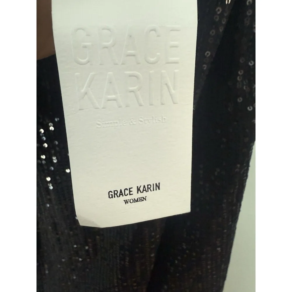 GRACE KARIN XL Dress Black Seguin Wiggle Plunge Front LBD Gown Prom - Image 5