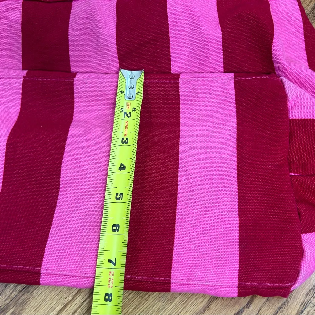 VICTORIA’S SECRET Bold Striped Red And Pink Canvas Gold Graphic Tote Bag - Image 9