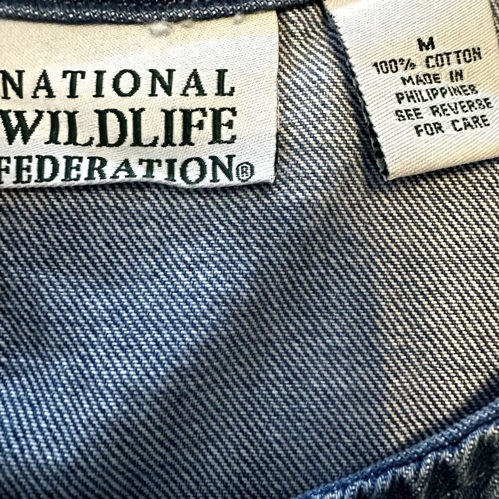 National Wildlife Federation Jumper Dress Denim Bird Embroidered Pockets Medium Blue - Image 4