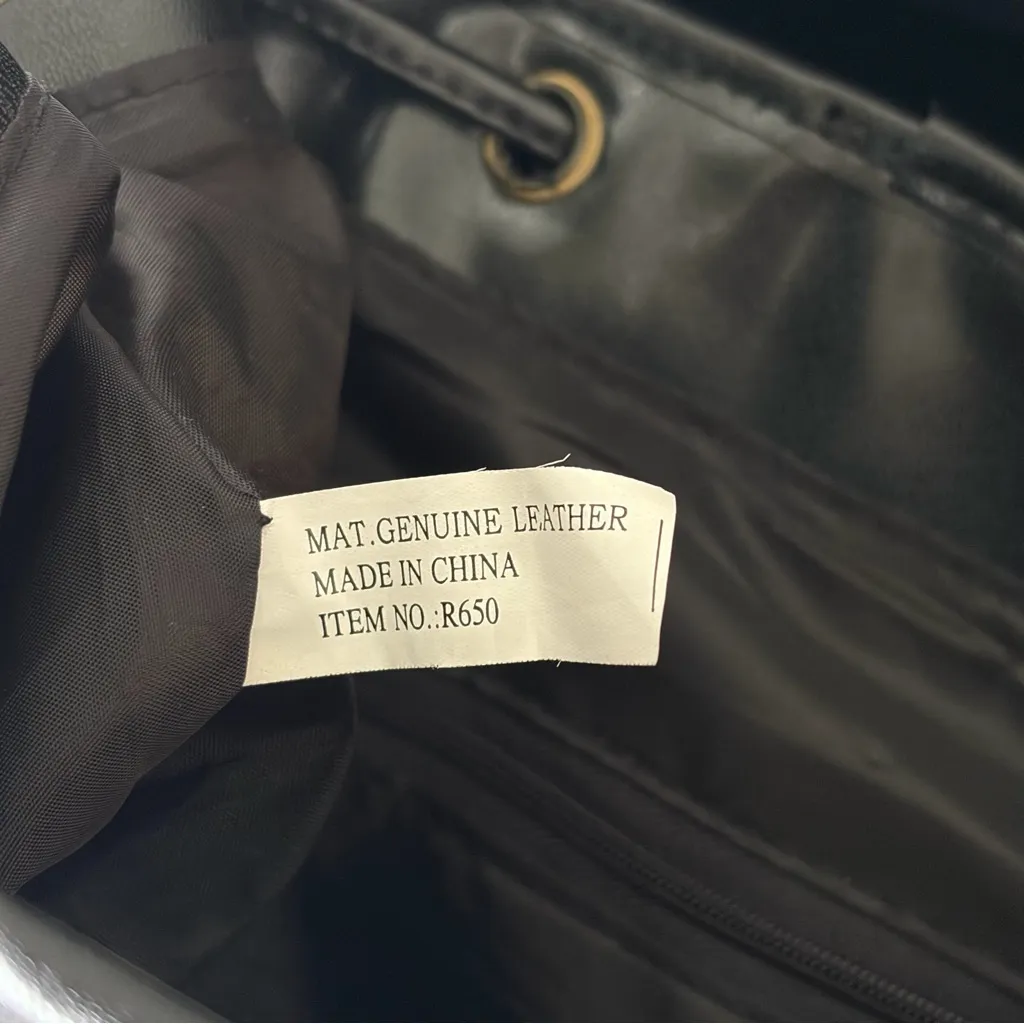 Vintage Black Genuine Leather Patchwork Drawstring Large Backpack - Image 9