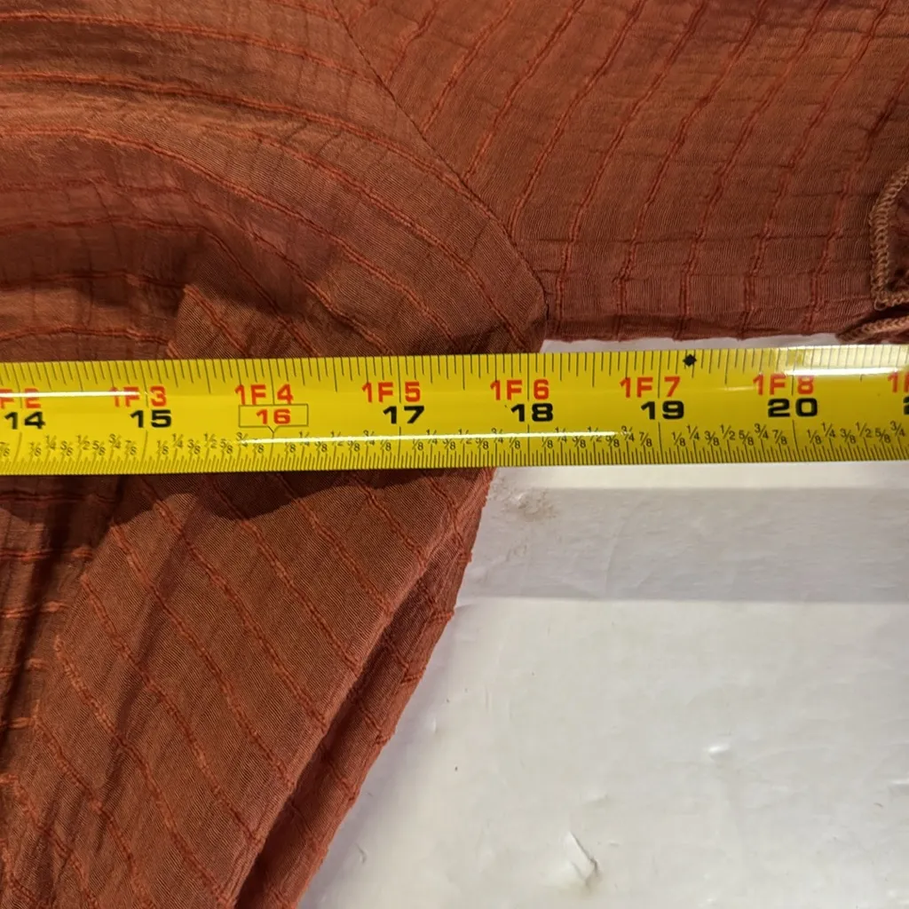 Entro Terracotta V-Neck textured tiered lined Dress S rust puff long sleeve - Image 13