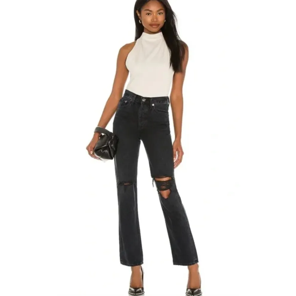 AGOLDE Lana Black Distressed Straight Leg Jeans - Image 14