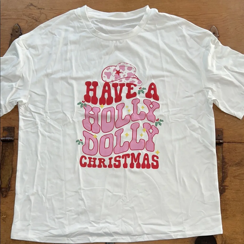 Woman’s White Have a Holly Dolly Christmas T - Image 2