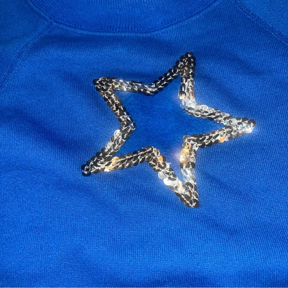 VTG Indie Sleaze McBling Sequin OPEN TO SKIN Sexy Star Cutout Blue Slouchy Top M Size M - Image 4