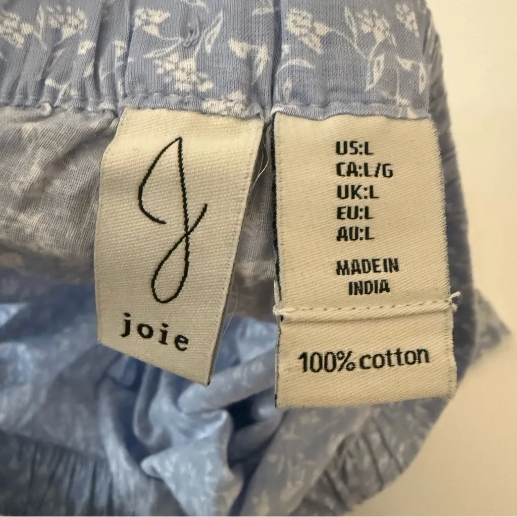 Joie Women's Shorts Pajama Bottoms  Blue Embroidered Trim 100% Cotton New SZ L - Image 4