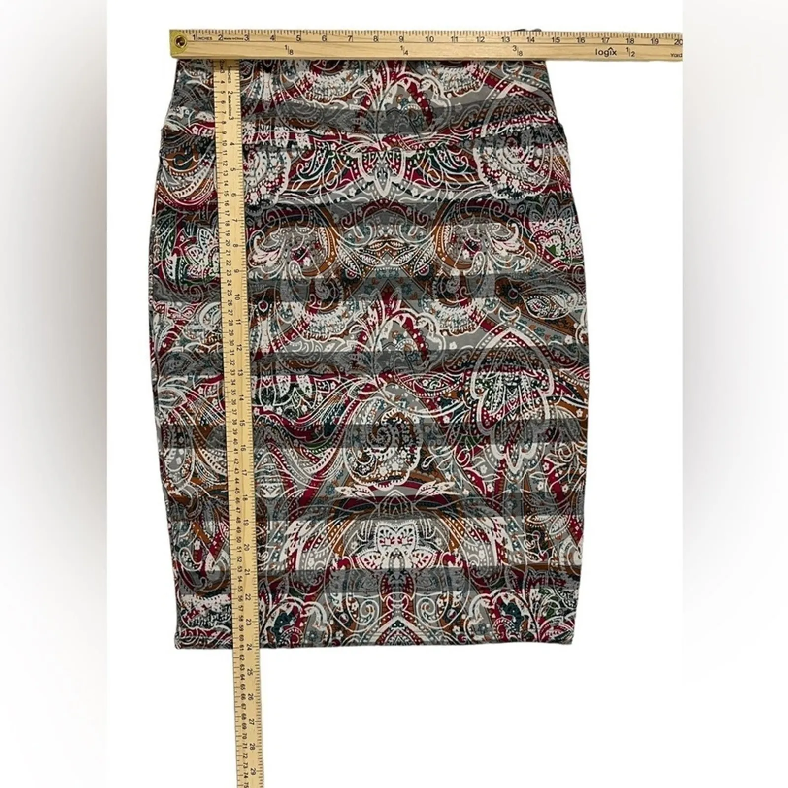 LuLaRoe Cassie Pencil Skirt Multicolor Paisley Striped Design Size Med Career - Image 4