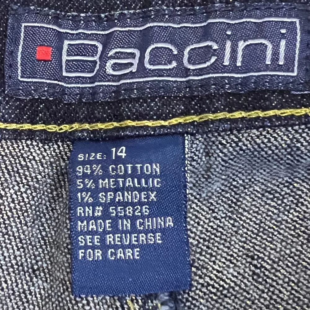 Baccini Denim Dark Wash Metallic Gold Thread Straight Leg Jeans Size 14 - Image 5
