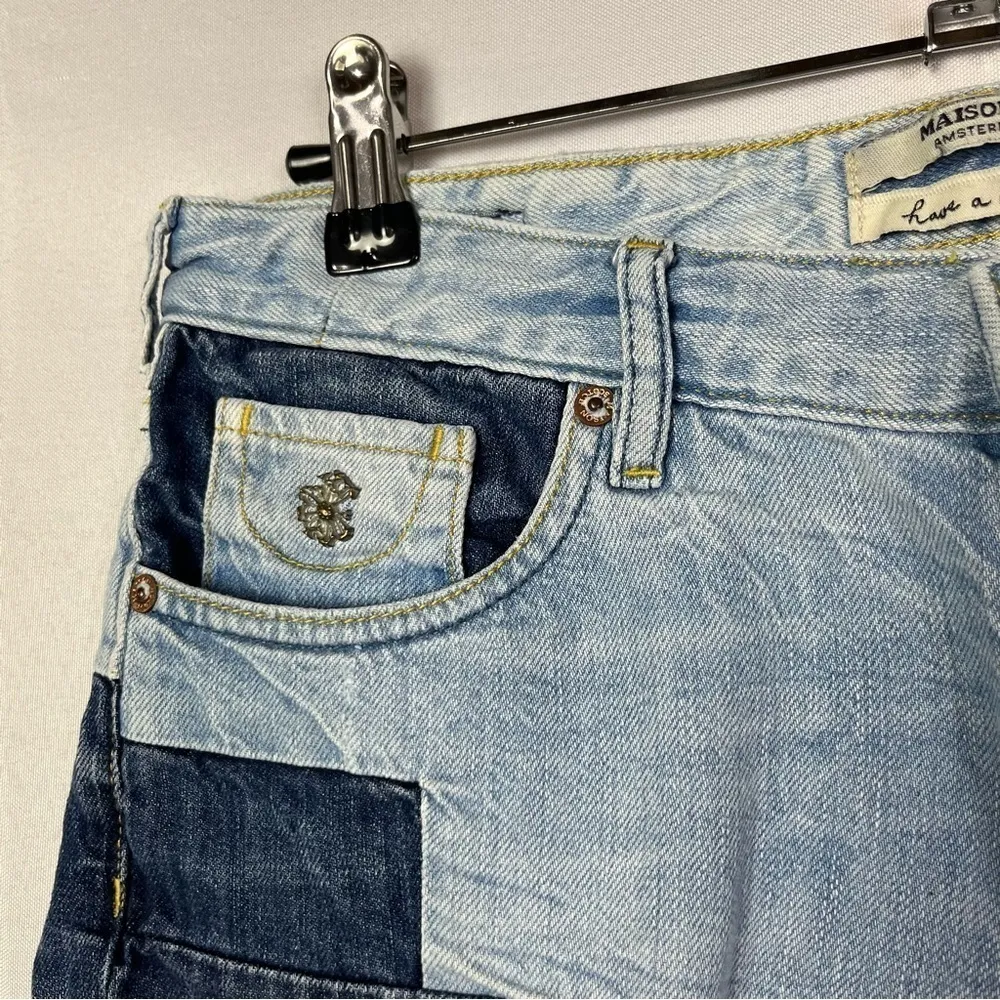 Maison Scotch Boyfriend Fit Patchwork Cut Off Jean Shorts 27 - Image 3