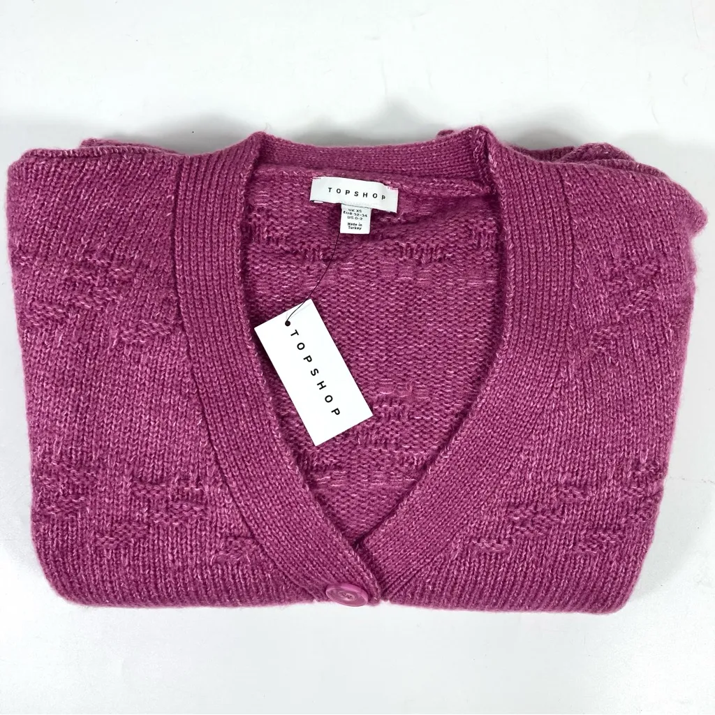 Topshop ASOS Basket Weave Stitch Cardigan Bright Pink XS NEW - Image 7