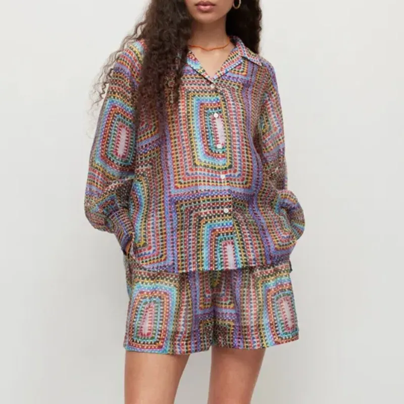 AllSaints Isla Luisa Sheer Multicolor Print Shirt Tencel US 12 - Image 3