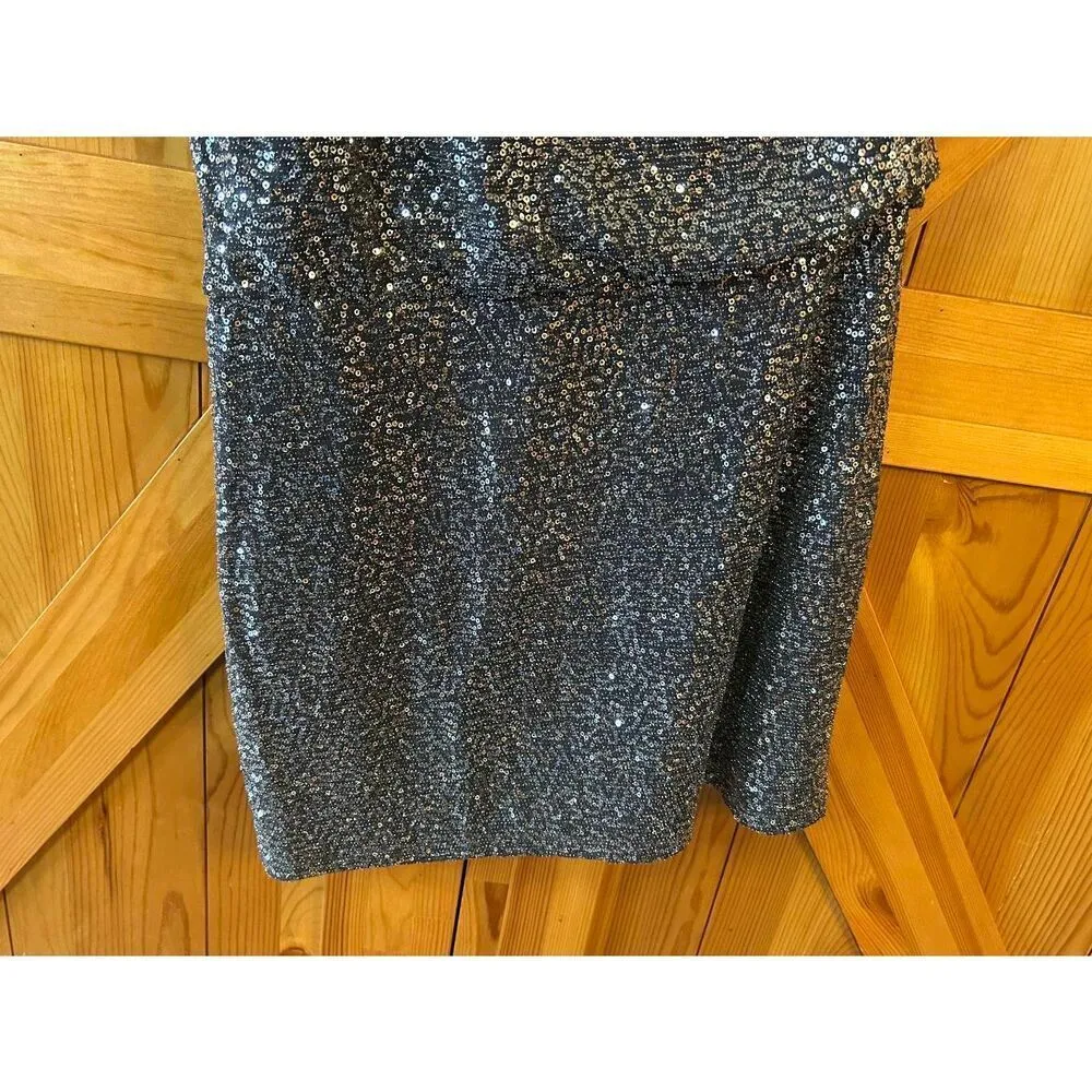 Express Womens Lined One Shoulder Sequined Silver Dress Size Medium NWT (5066) - Image 3