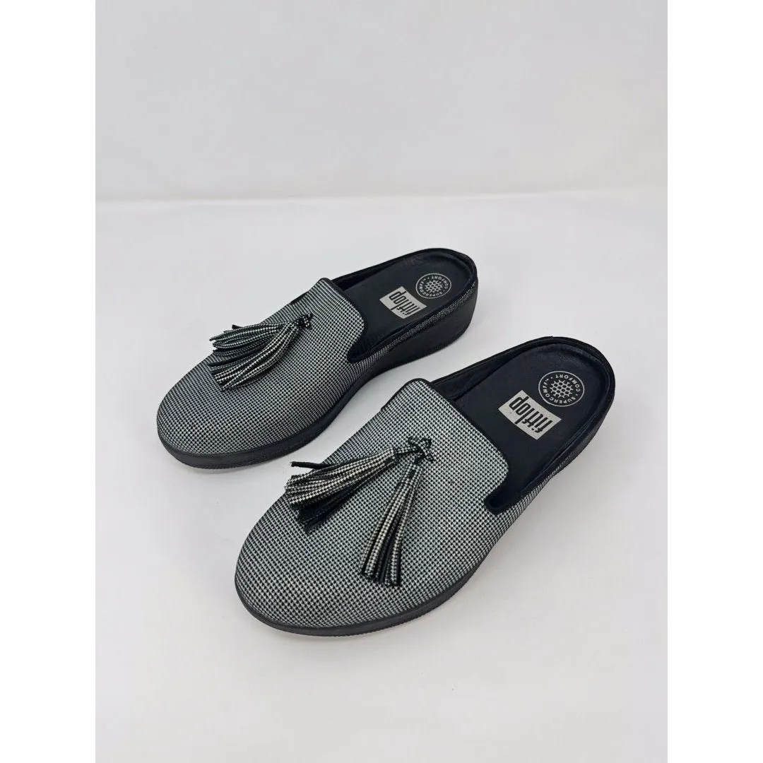 FitFlop Womens Mules Gray Houndstooth Slip On Super Comfort Slip On Flats US 6 - Image 5