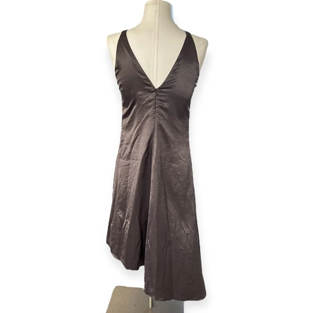 Banana Republic Flowy Midi Slip Dress Asymmetrical Hem Gray Satin Fairycore  6 - Image 4