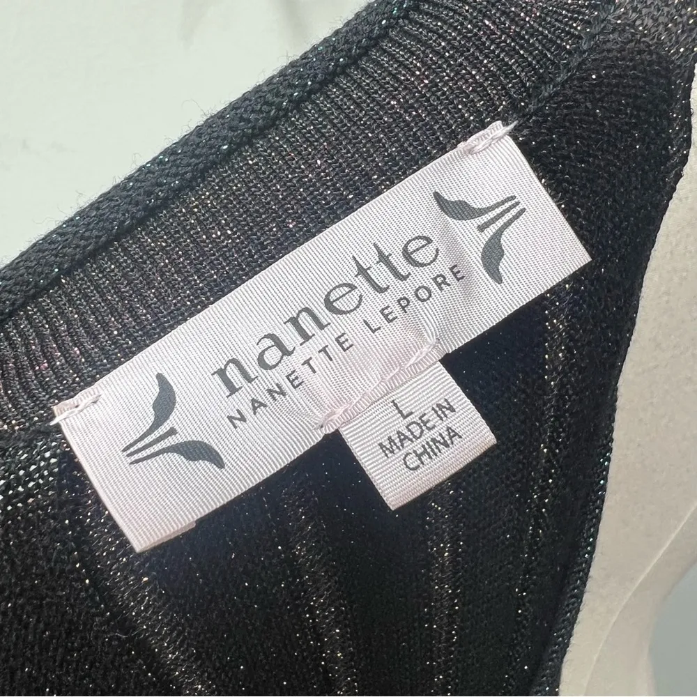 Metallic Striped Rib Knit Fit Flare Sweater Dress large - Image 8