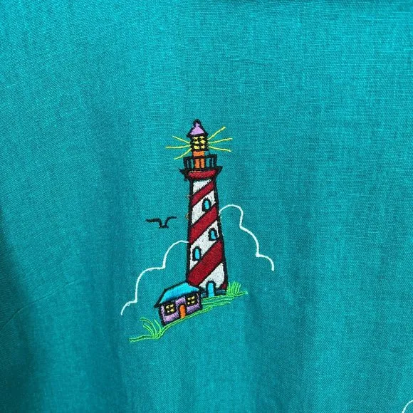 Country Concepts Dress‎ Large Teal Green Linen Cotton Midi Shift Lighthouse New - Image 5