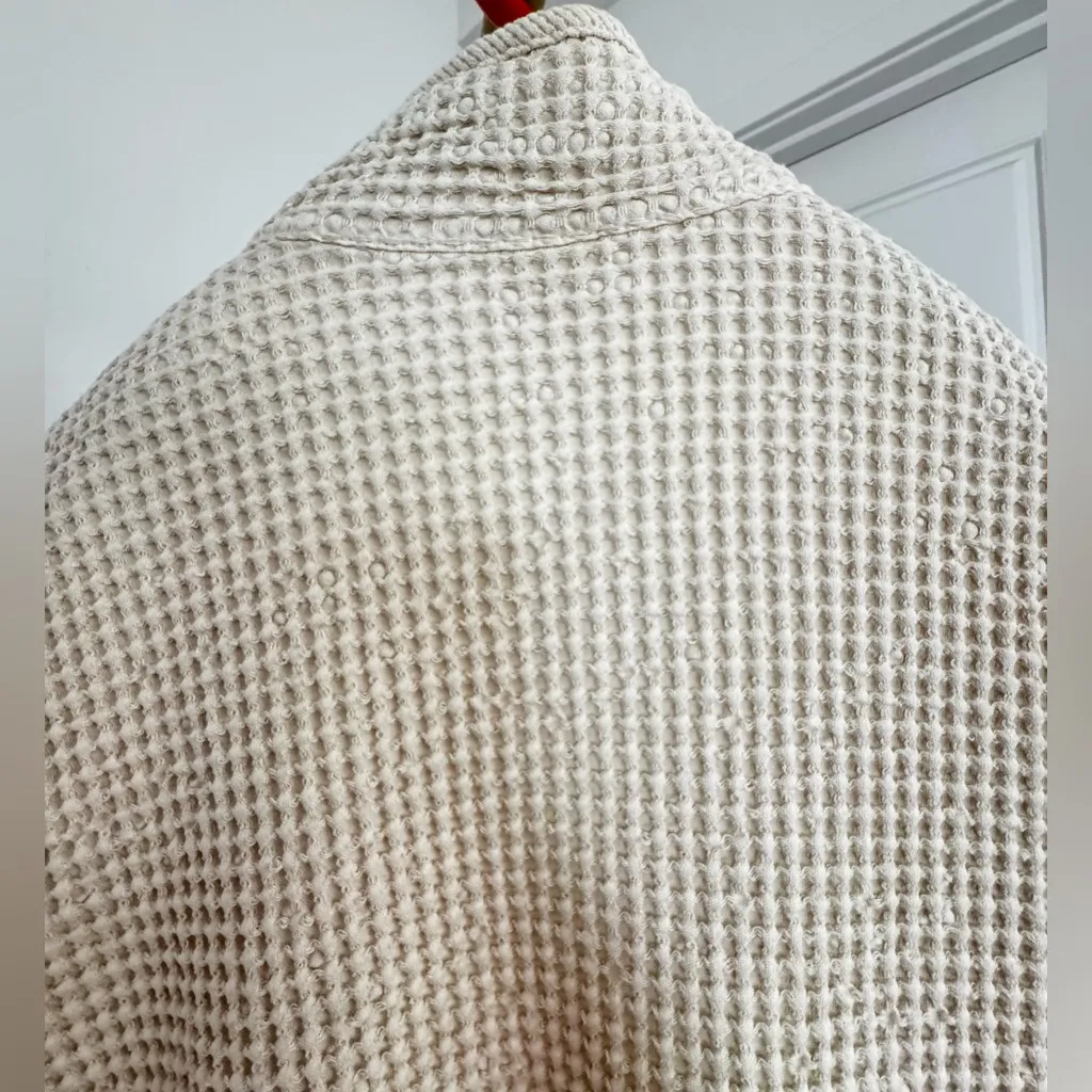 Women’s Cream Waffle Knit Button Down Jacket Sz L Lagenlook Scandi‎ Girl Coastal Yellow Size L - Image 9