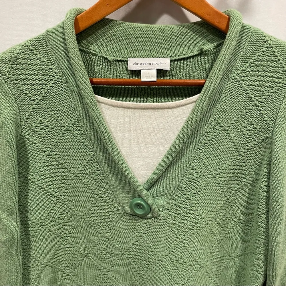 Cute Vintage 90’s green lima bean chunky button sweater square stitch soft cozy - Image 6