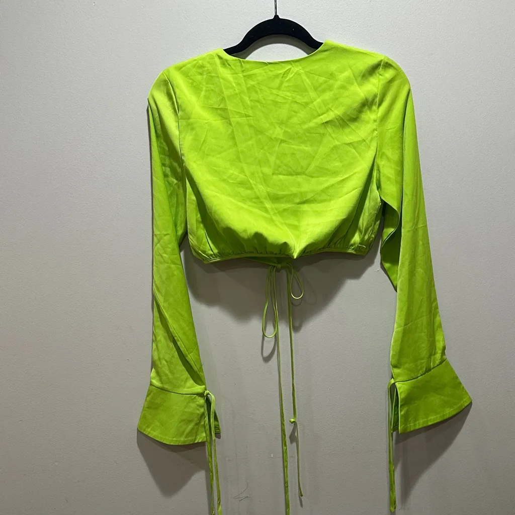 Meshki Neon Green Tie-Front Blouse - Image 3