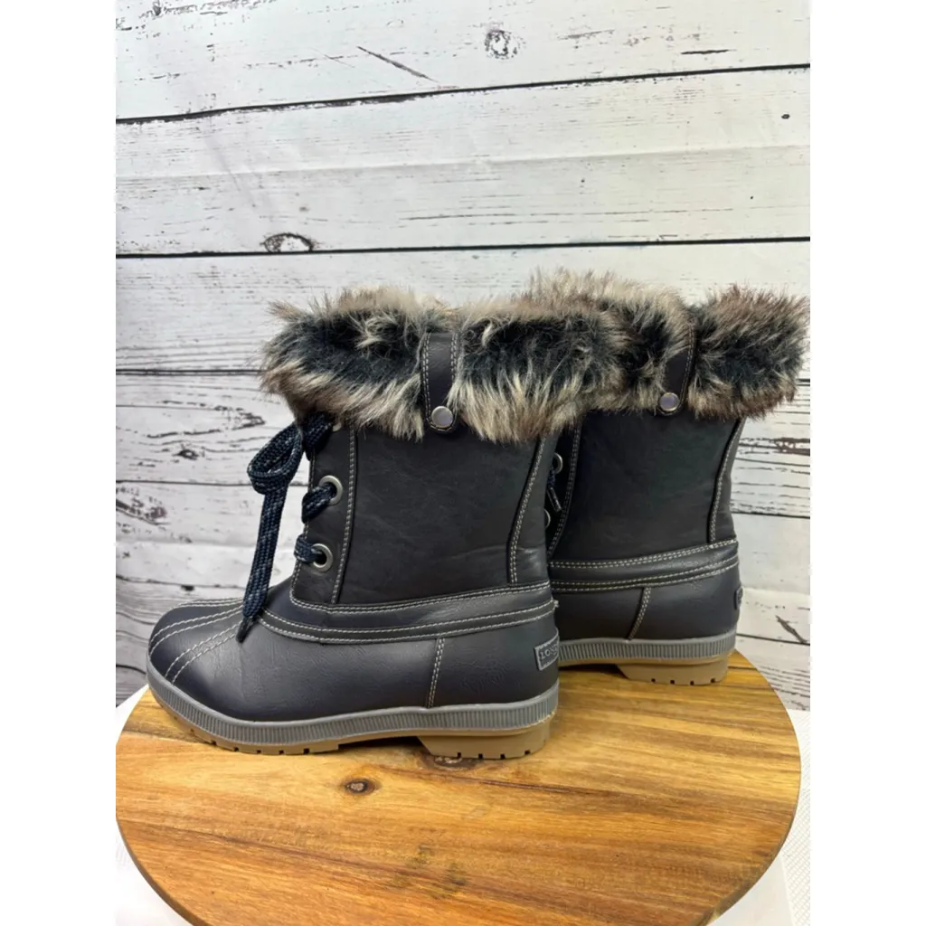 Women's London Fog Winter & Rain Boots Size 11 Navy with Faux Fur - Image 3