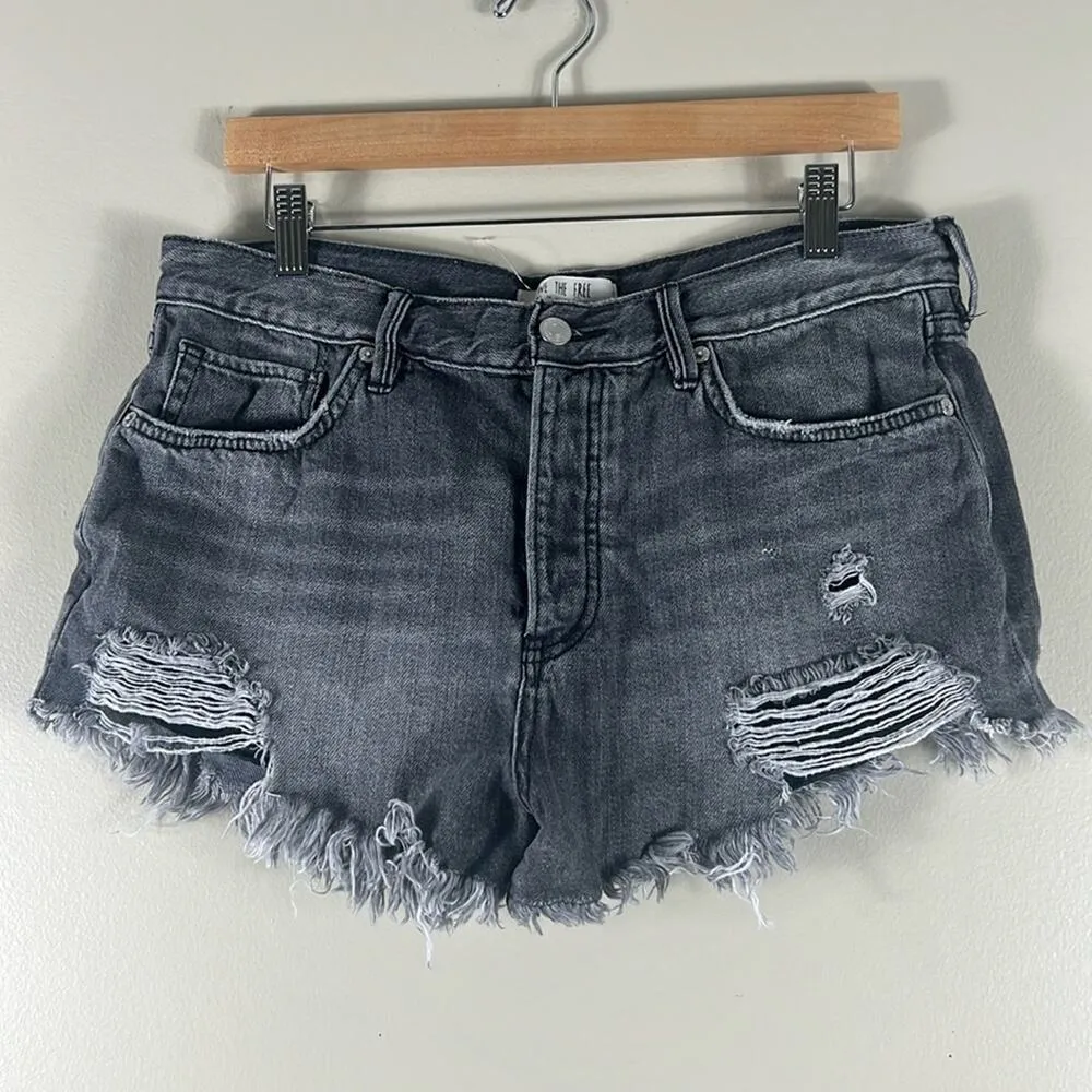 Free People Gray Loving Good Vibrations Denim Shorts - Image 2