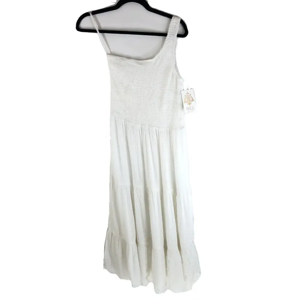 Becca by Rebecca Virtue Ponza Smocked One Shoulder Cover-Up Midi White M - Image 3