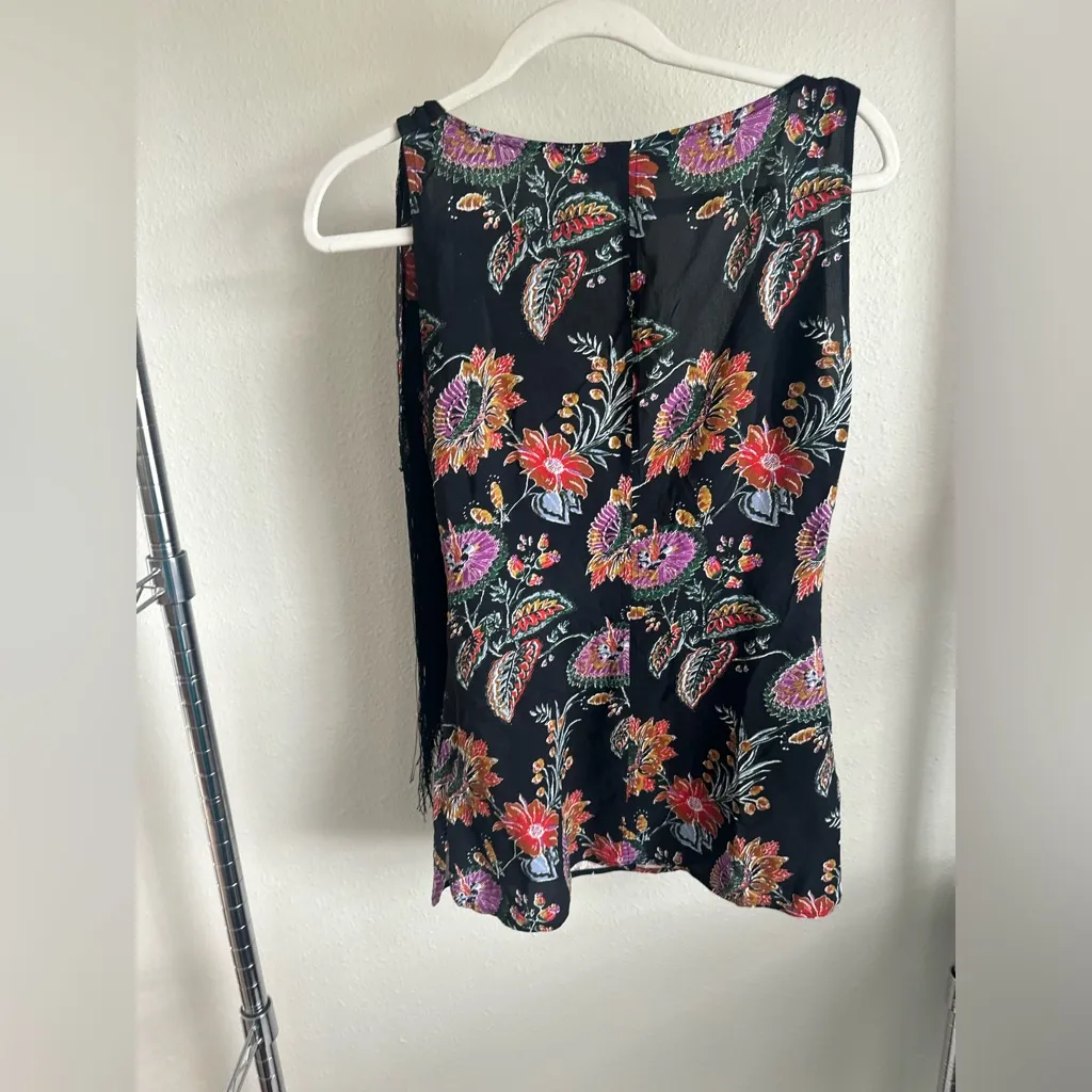 Equipment Femme SAMPLE Floral Black Sleeveless Top Purple - Image 6