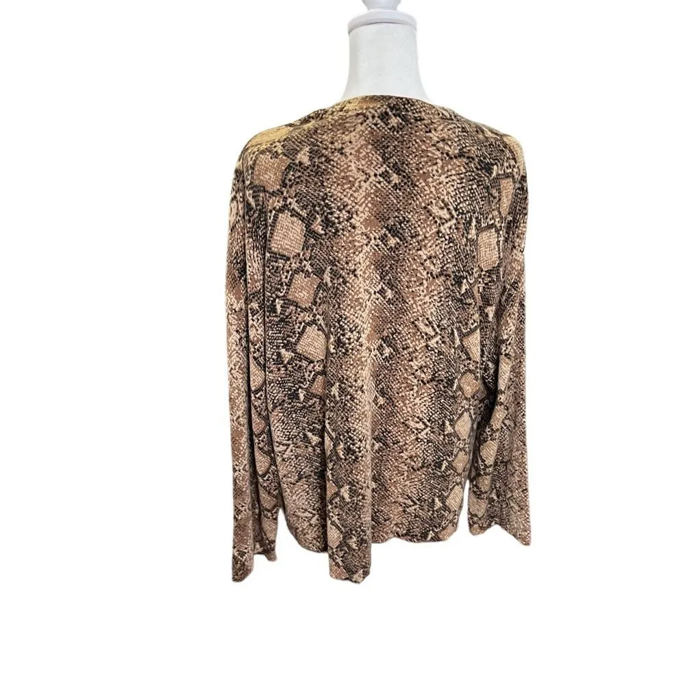 Eileen Fisher Snake Print Open Front Cardigan Sweater Brown Tan Size 4P - Image 8