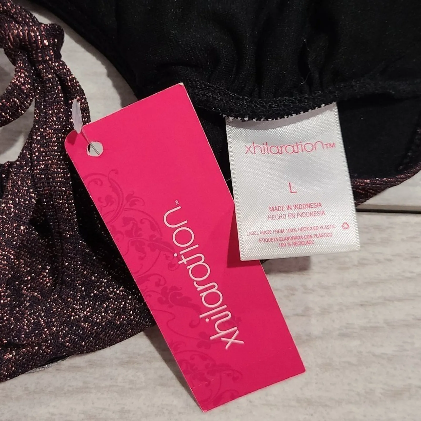 Xhilaration L Bikini Top Swimsuit Sparkle Brown Pink Lined New with‎ Tags - Image 3
