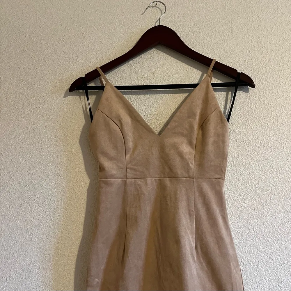 NWT Forever 21 Contemporary Tan Suede Mini Short Bodycon Spaghetti Strap Dress S - Image 2