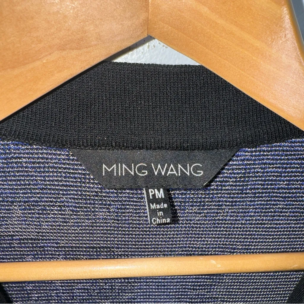 Ming‎ Wang Petite Medium Blue Gray Black Single Button Blazer CP - Image 3