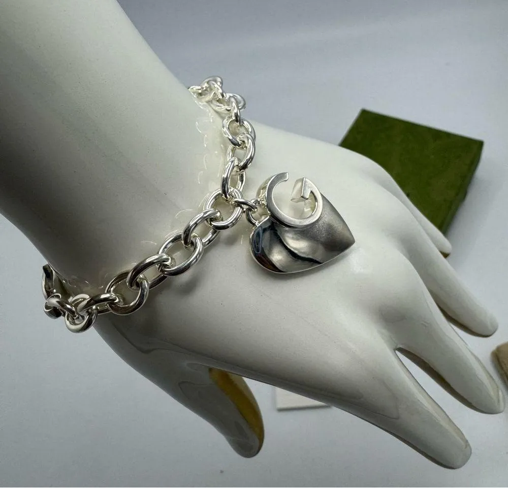 Gucci Sterling Silver GG Logo Heart Charm Bracelet - Image 4