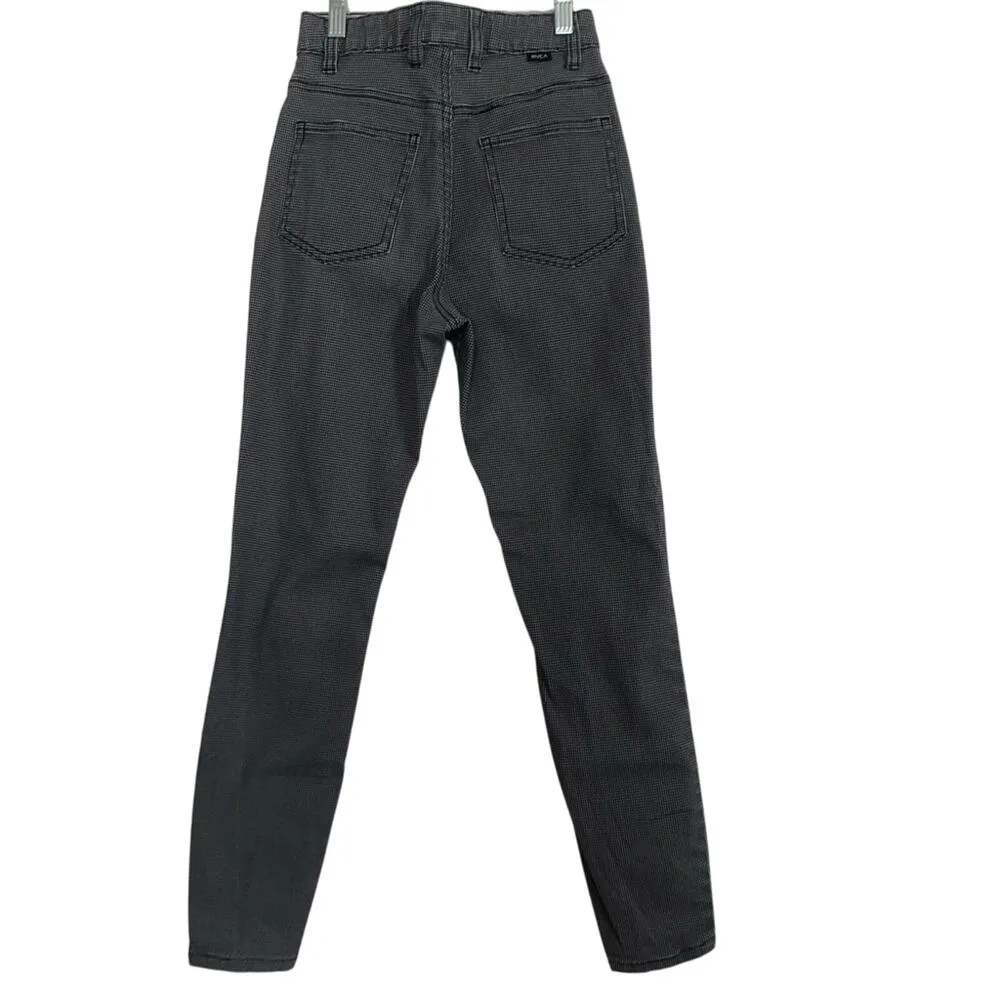 RVCA Solar Black and White Houndstooth Skinny Leg High Rise Pockets Denim Pants - Image 3