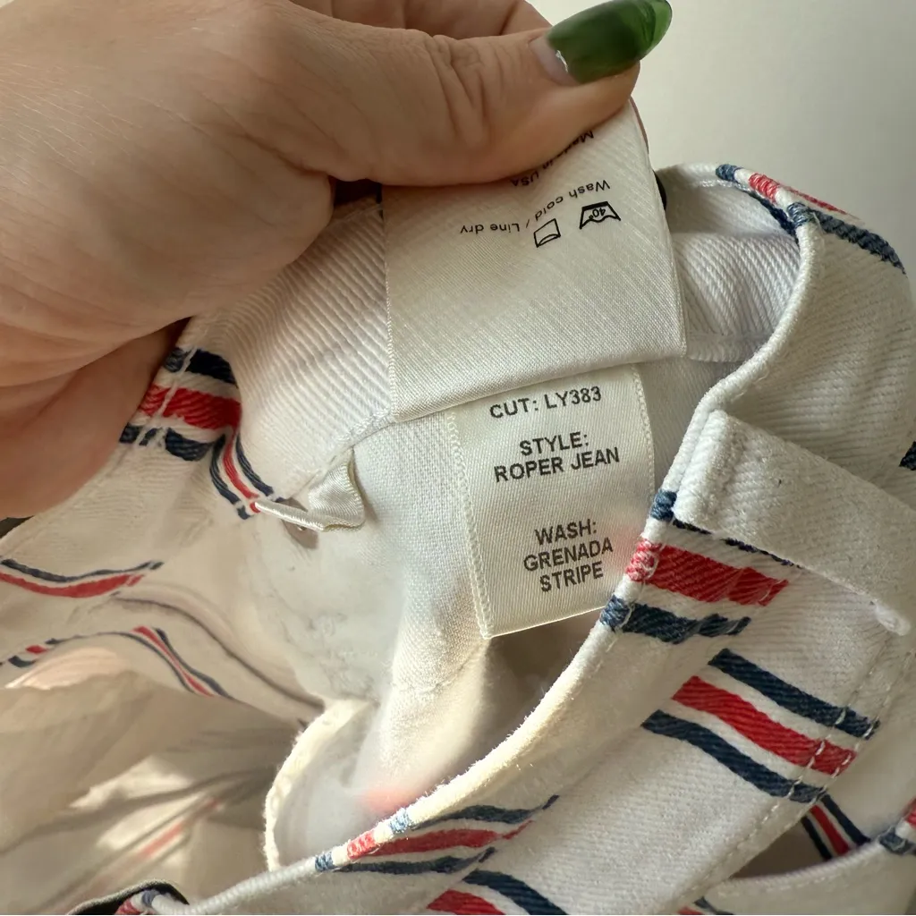 Reformation Roper Grenada White Red Blue Stripe Straight Crop Jeans 26" - Image 7