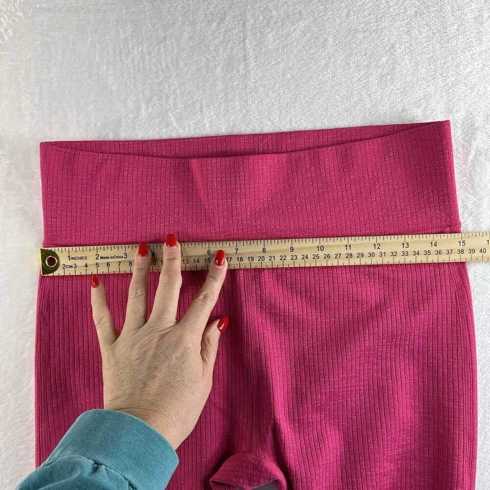 JoyLab Large L Ribbed Textured Flare Leggings Hot Pink Ankle Slits Women Joy Lab - Image 11