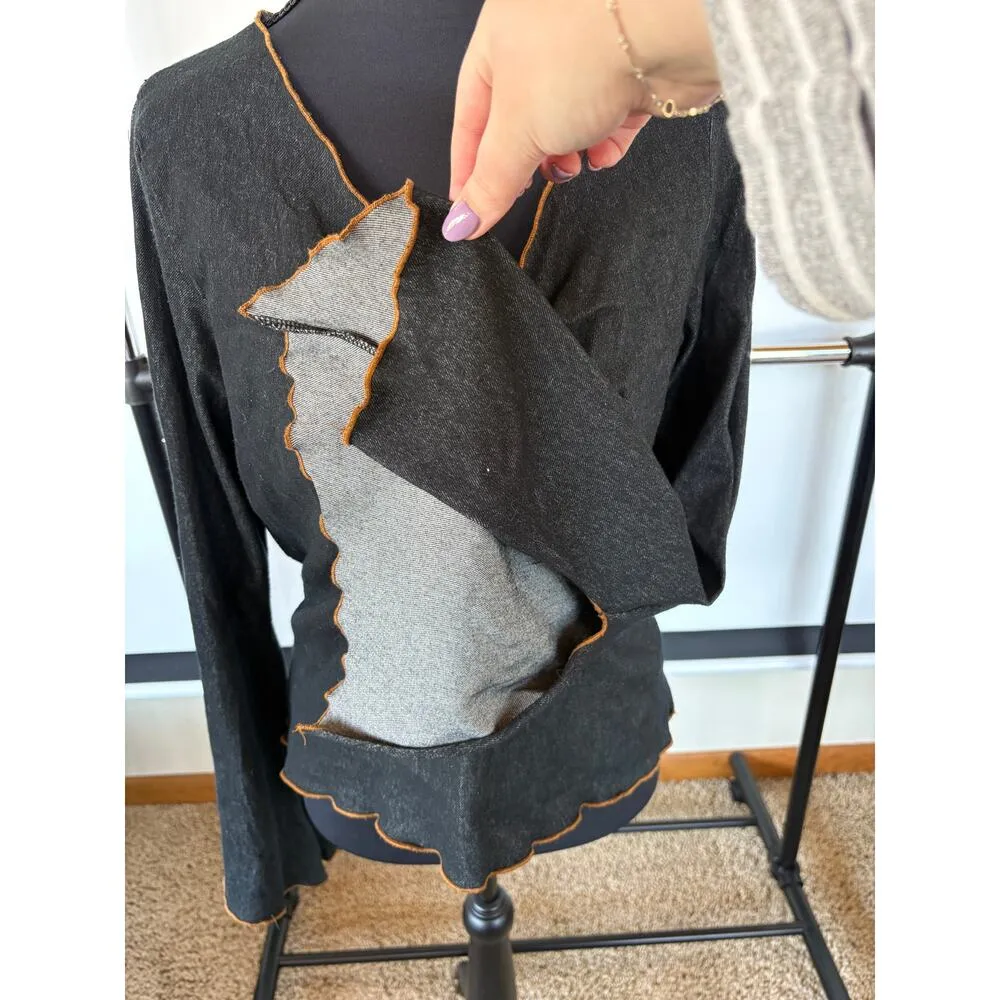 Y2K Coastal Cowgirl Blouse Bell Sleeve Rodeo Honky Tonk Chambray Ranch Small - Image 7