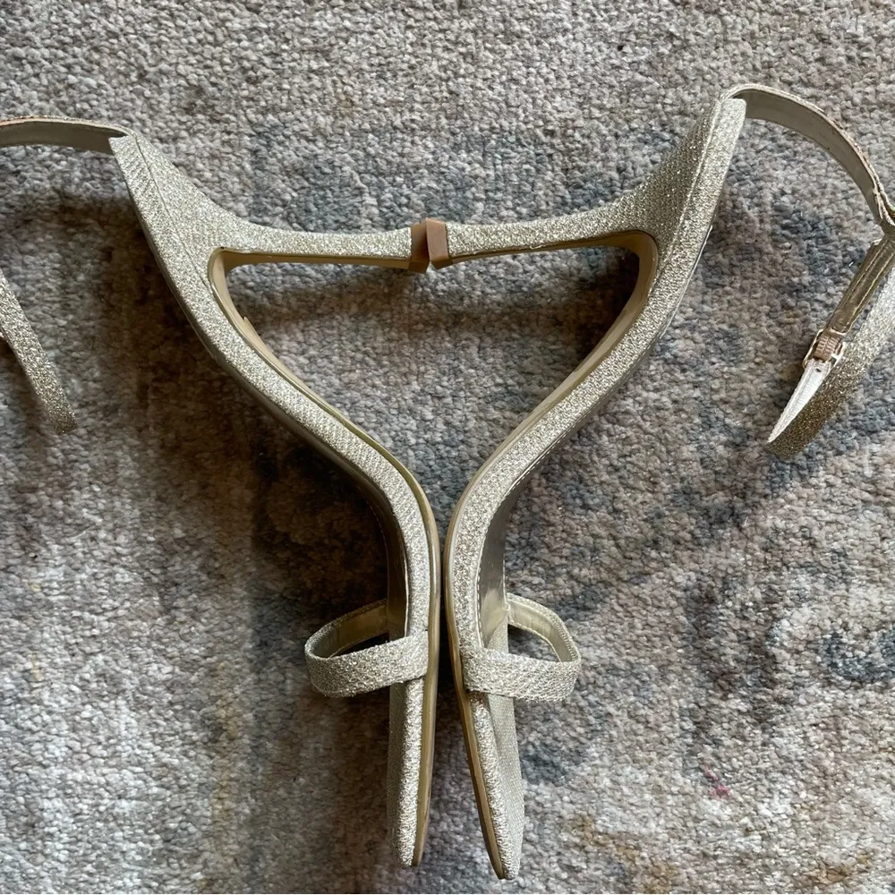 Vintage Nine West Gold Glitter Square Toe Ankle Strap Nudist Prom Wedding Heel 8 - Image 4