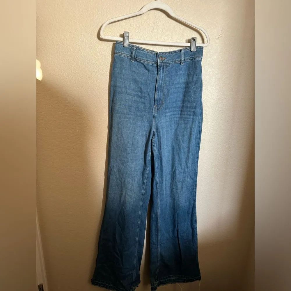 Free People Mindy Flare Leg High Rise Raw Hem Jeans sz 29 Indigo‎ Blue - Image 2