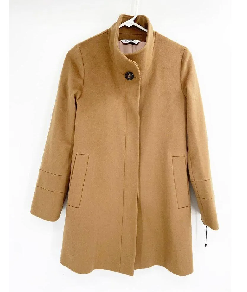 Fleurette Stand Collar Camel Tan Wool Car Coat Size 0 Loro Piana Wool - Image 2